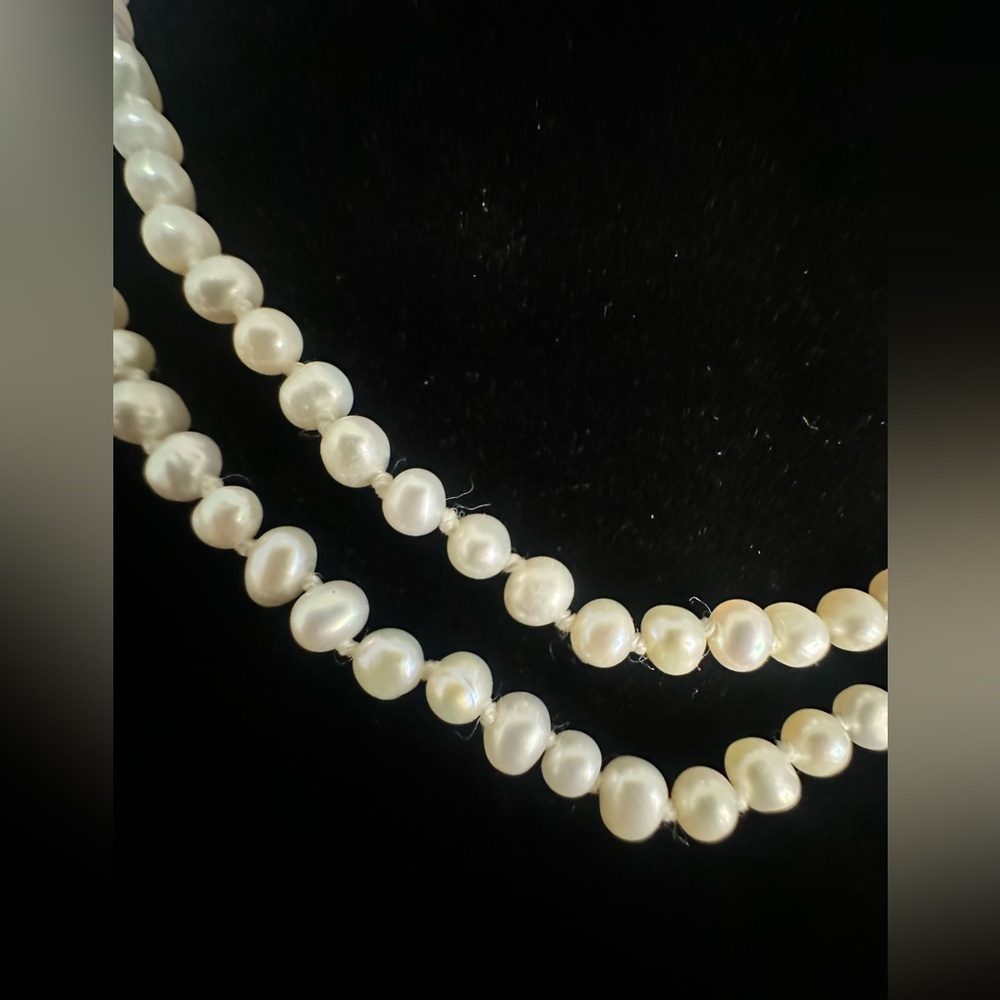 Freshwater Pearl Necklace Hand Knotted Baroque Long Opera Length - Picture 4 of 5